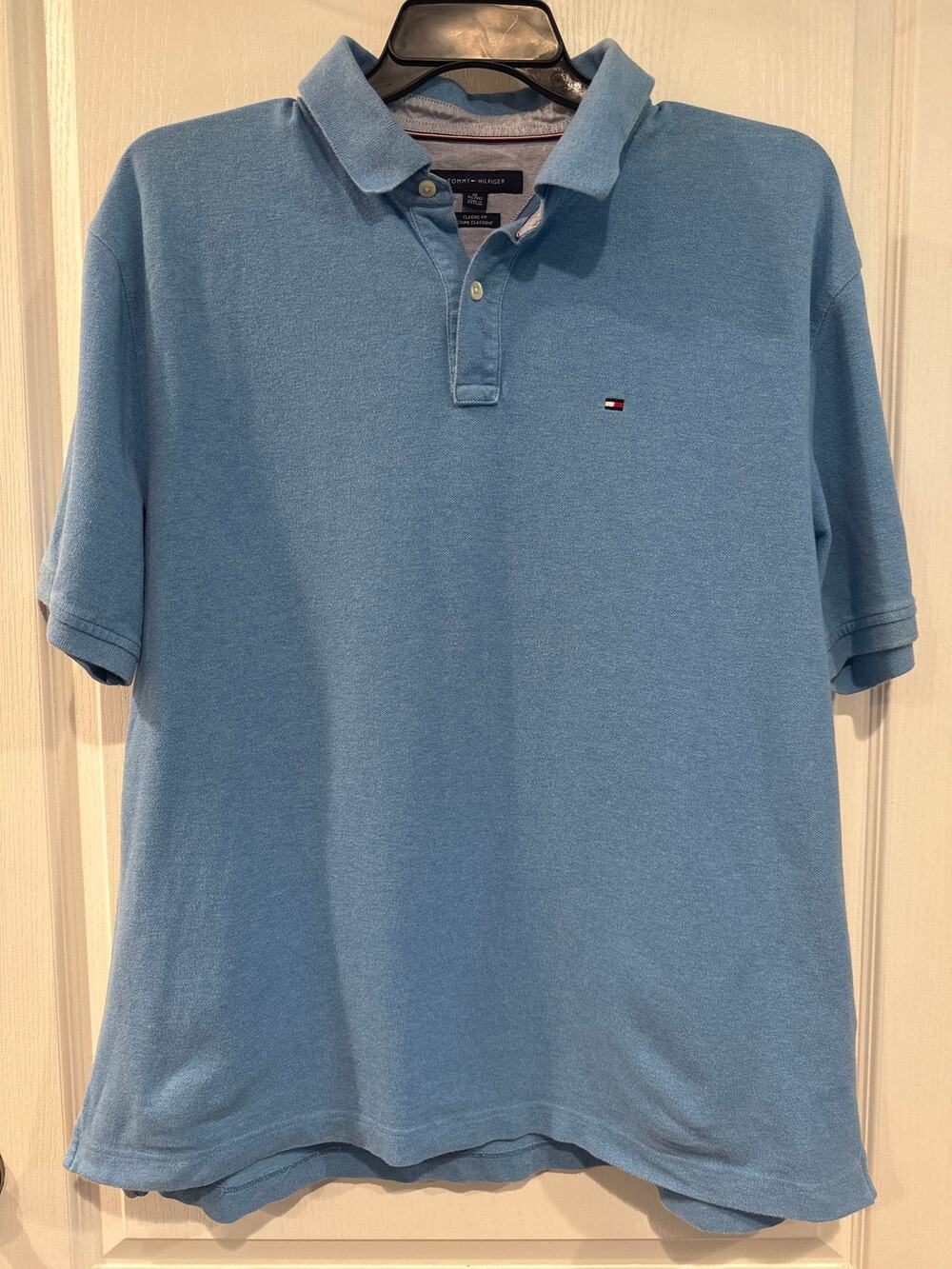 Tommy Hilfiger Men’s XL Blue Classic Fit Pique Polo Shirt Flag Logo